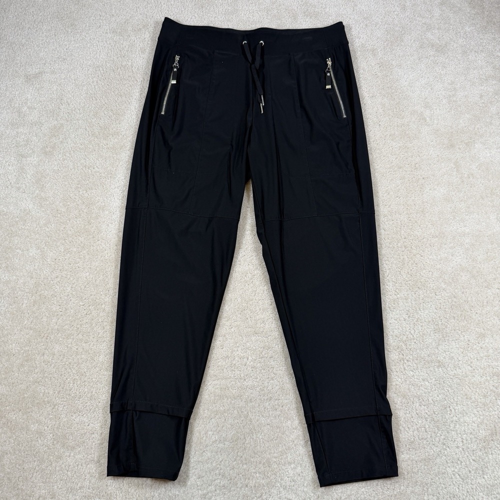 Chicos Seam Detail Stretch Pants Womens 8 (1) Black Zenergy Pull On Active